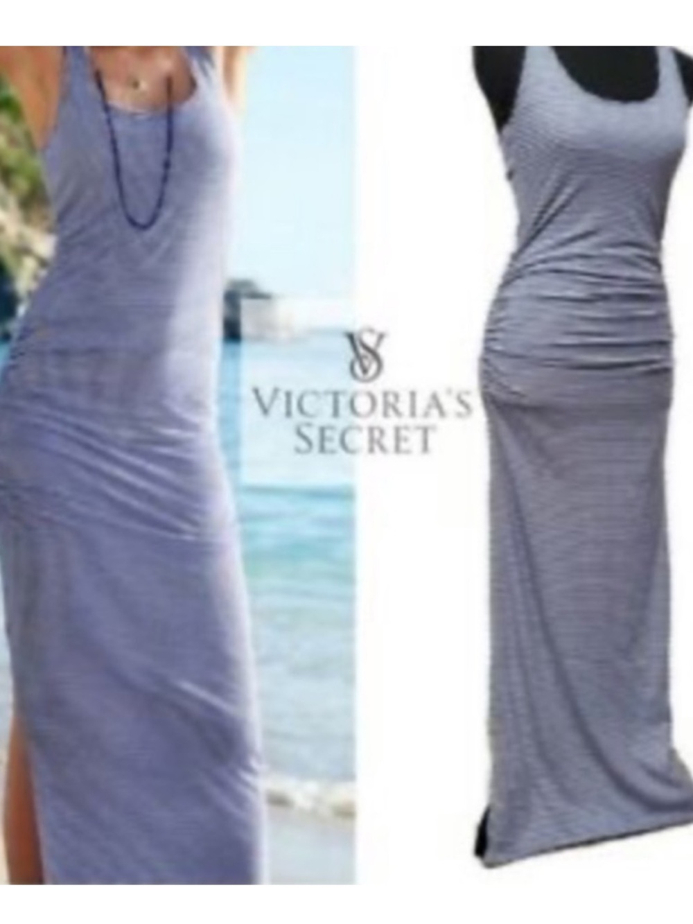 Victoria's Secret Light Blue Striped Tank Maxi Dress